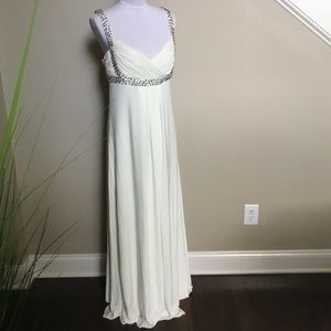 JS BOUTIQUE cream rhinestone prom dress gown 12 L